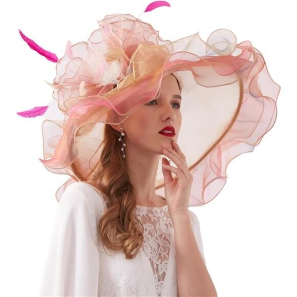 Women's Derby Church Hat Tea Party Fascinators Khaki Pink - Picture 1 of 7